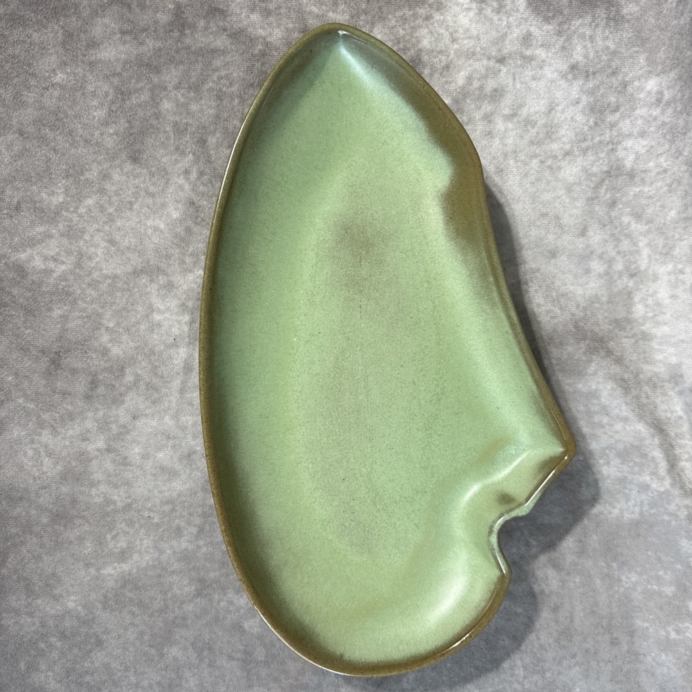 Frankoma Pottery Prairie Green Lazy Bones Ceramic serving dish Mold 4P